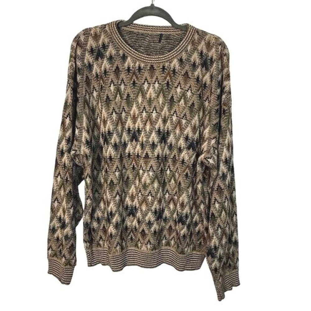 Vintage TSR Geometric Knit Sweater 90s Grandpa Coogi Style Streetwear Size L